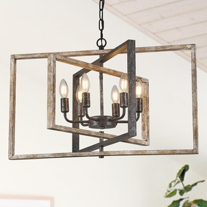 Lustre géométrique rustique en métal style ferme, suspension carrée vintage, prix d'usine, vente en gros - Product Image 4