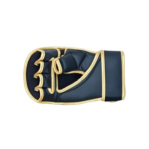 Gants de MMA en cuir noir de qualité supérieure avec bordure dorée, fermeture auto-agrippante, pour grappling, arts martiaux professionnels, sparring et boxe - Product Image 2