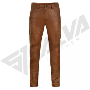 Pantalones de Motociclista de Cuero Marrón para Hombre SALVA LEATHER, Cintura Media, Cierre de Botones, Corte Recto, Peso Medio, Estilo Casual, Secado Rápido - Product Image 4