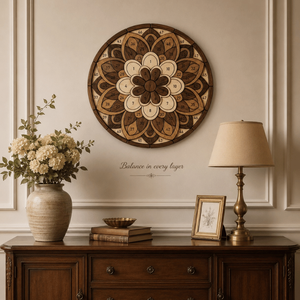 งานศิลปะตกแต่งผนังลายแมนดาลาไม้พรีเมียม |   งานตกแต่งผนังลายดอกไม้เรขาคณิตแบบตัดด้วยเลเซอร์ สำหรับตกแต่งบ้าน สำนักงาน ห้องนั่งเล่น และห้องนอน - Product Image 5