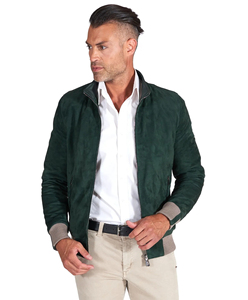 Veste bomber en cuir véritable pour homme, veste de motard décontractée à la mode, couleur verte - Product Image 3