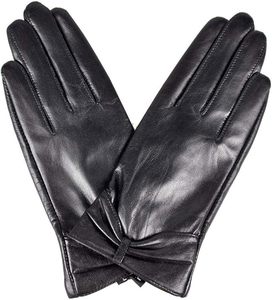 Women's Leather fashion <b>Gloves</b> With Bow Black - Product Image 1
