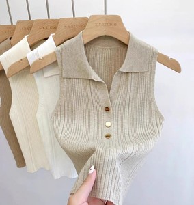 Nouveau débardeur côtelé sans manches en coton tricoté à la main pour femme, coupe ajustée, doux pour la peau, style coréen, idéal pour les trajets quotidiens - Product Image 2