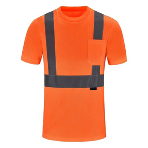 Unisex High Visibility Reflective Safety Shirt Breathable Water Resistant <b>Orange</b> Polyester Short Sleeve Workwear Chest Pocket - Product Image 1