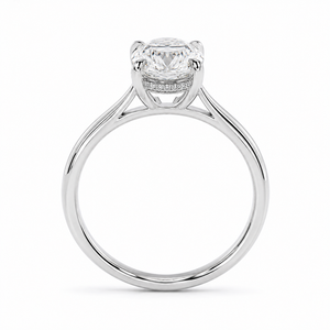 Anillo de Compromiso Solitario de Diamante Cultivado en Laboratorio con Corte Ovalado de Lujo, Oro Blanco de 18K, Halo Oculto, Anillo de Boda Personalizado - Product Image 2