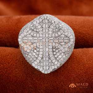 925 Sterling <b>Silver</b> Cross Moissanite <b>Ring</b> for <b>Men</b> Iced Out Hip Hop Baguette Luxury Statement Jewelry Miami USA - Product Image 3
