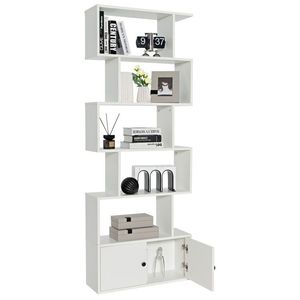 Libreria a 6 Ripiani a Forma di S in Legno con Armadietto e Ante, Stile Rustico Moderno per Soggiorno, Ufficio e Sala da Pranzo - Product Image 1