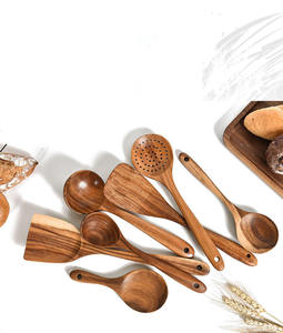 Ensemble de 4 louches de cuisine en bois pour mariage, surface en teck poli miroir, poignée souple, écologique, antiadhésif, compatible lave-vaisselle - Product Image 5