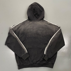 Sudadera con capucha unisex vintage de poliéster/algodón con cremallera, lavado ácido y efecto desgastado, con apliques de pedrería personalizados High Street para invierno - Product Image 4