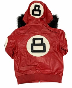 Red 8 Ball Genuine Leather <b>Jacket</b> Men Retro Bomber <b>Biker</b> <b>Jacket</b> - Product Image 2