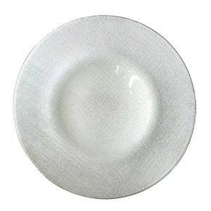 Assiette de présentation en verre de conception rétro, fabriquée à la machine, ronde, texturée en lin, vert, bleu, blanc, pour la maison, les mariages, les fêtes et les banquets - Product Image 5