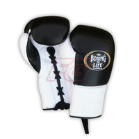 No Boxing No Life Guantes de Boxeo de Cuero Genuino con Agarre para Entrenamiento y Sparring, Cierre de Cordones en los Dedos, Ligeros y Transpirables