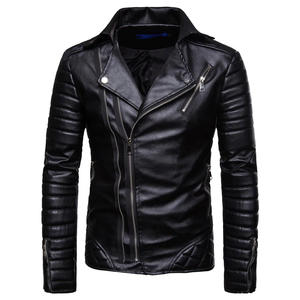 Chaqueta de cuero sintético para hombre, estilo motociclista, impermeable, cortavientos, con cremallera, a la moda, para negocios, formal, con cierre frontal - Product Image 3