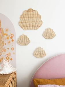 Décoration murale artisanale en rotin tressé, coquillages, art océanique naturel fait main pour la chambre d'enfant - Product Image 3