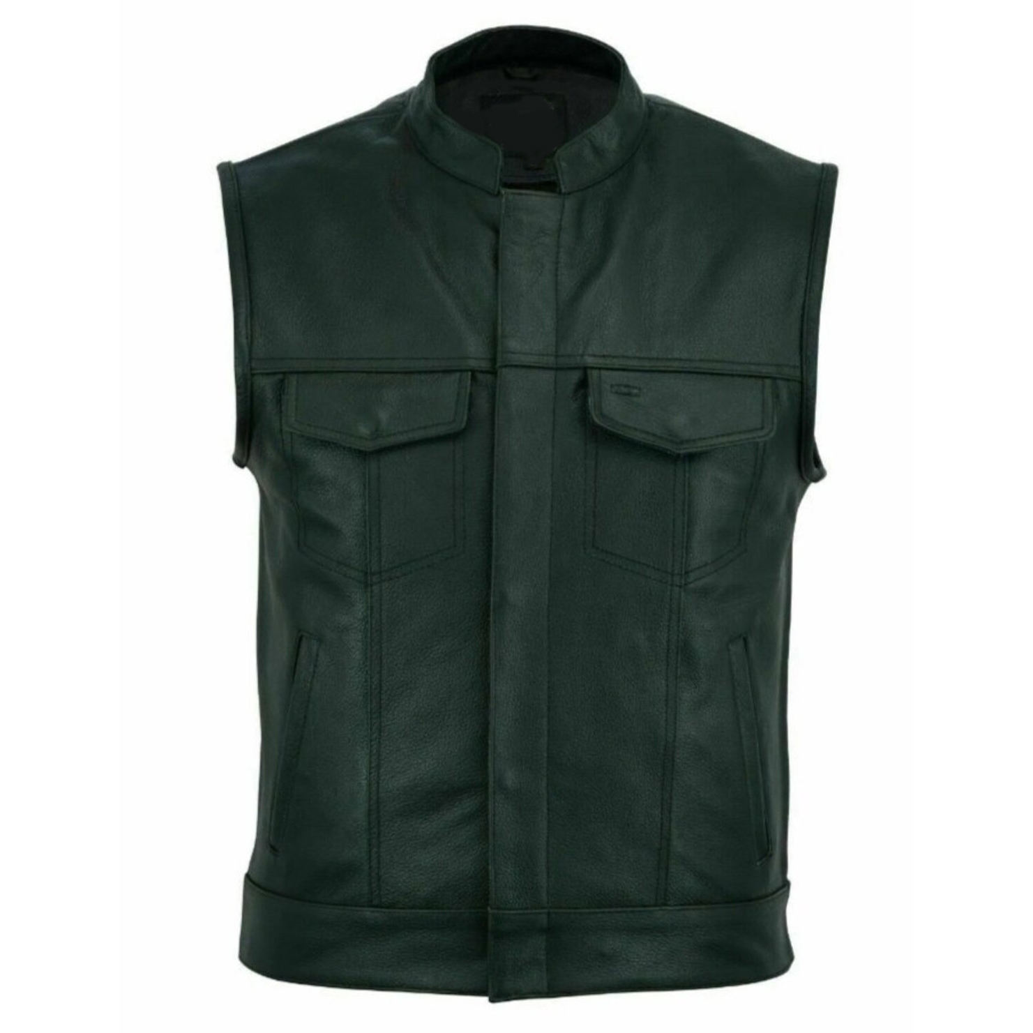 Men Vest Bike Vest With Pockets Mens Black Leather Biker Vest With