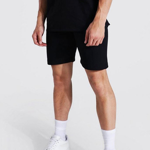 Conjunto de camiseta negra de cuello redondo y pantalones cortos para hombre, tejido, liso, informal, ropa de verano transpirable, estilo urbano - Product Image 4