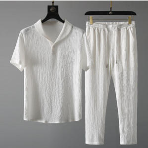 Summer New Trendy Suit Men's Thin Korean Style Short Sleeve Long <b>Pants</b> Fashion Casual Light Luxury Versatile Sports Set - Product Image 5