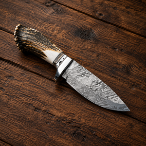 Couteau de chasse personnalisé fait main en acier Damas avec manche en corne de cerf, lame pointue à bord plat de 9 pouces, avec étui, cadeau de Noël - Product Image 5