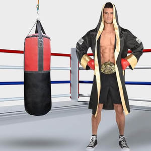 Robe de boxe en satin noir et or pour adultes, 1 pièce, réutilisable et lavable, pour Halloween, cosplay et fêtes costumées - Product Image 4