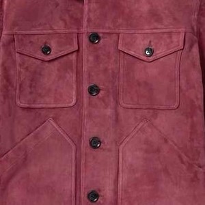 <b>Men's</b> <b>Suede</b> Leather <b>Jacket</b> Solid Color Button Closure Casual Style Front Pockets No Hooded sample Available - Product Image 5