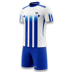 Customize Men's Soccer Jersey Set Blue White Striped Sublimated Short Sleeve <b>Moisture</b> Wicking All Seasons Apparel - Product Image 3
