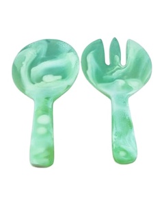 Ensemble de 2 cuillères à salade en résine faites à la main avec motif marbré Aqua Swirl, comprenant une cuillère et une fourchette - Product Image 2