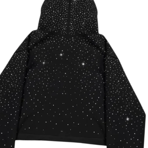 เสื้อฮู้ดครอปปักลายเพชรแบบใหม่ล่าสุด ทรงโอเวอร์ไซส์ ผ้าถักลายจุดสีดำ พิมพ์โลโก้ด้านหน้า สไตล์ฤดูใบไม้ร่วง สำหรับผู้ชายและผู้หญิง - Product Image 5