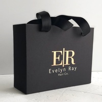 Boîte cadeau noire de luxe avec logo personnalisé et poignée pour extensions de cheveux, perruques, mèches de cheveux, emballage