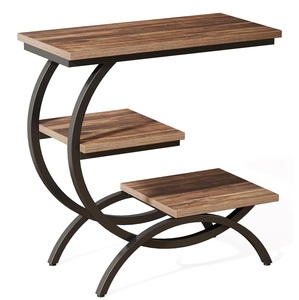 Modern Durable Portable Wood Top Iron Frame Coffee Table with Two <b>Shelves</b> for Living Room Home Furniture Multifunctional Design - Product Image 4