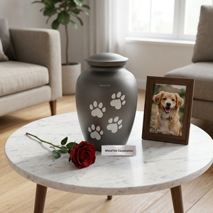 Best Quality Eco Friendly Pet Memorial Urn Cat Dog <b>Ashes</b> Solid Aluminium Metal Cremation Jars Paw Print Design Personalized Urns - Product Image 6