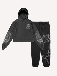 Costume de sport à impression bouffante avec logo personnalisé pour hommes, survêtement de jogging d'hiver avec sweat à capuche et pantalon de survêtement, ensemble deux pièces - Product Image 5