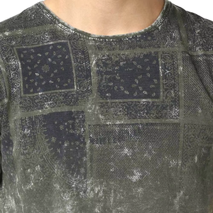 Men's Washed Cotton <b>Patchwork</b> T-<b>Shirt</b> Short Sleeve O-Neck Regular Fit Casual Style Green - Product Image 6