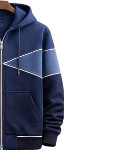 Sudadera con capucha azul marino personalizada para hombre, con cremallera en contraste, de algodón y forro polar, estilo casual urbano, chaqueta de invierno, fabricante personalizado - Product Image 4