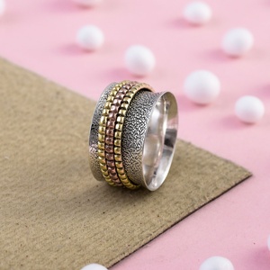 Wholesale Handmade Three Tone Spinner <b>Ring</b> <b>for</b> Women & <b>Men</b> Sterling Silver Meditation Anxiety Fidget <b>Rings</b> - Product Image 3