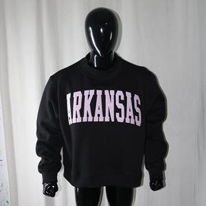 ARKANSAS BLACK <b>Mock</b> <b>Neck</b> Sweatshirt 100% Cotton PINK Applique Embroidery wide <b>neck</b> Sweatshirt Finer Threads - Product Image 1