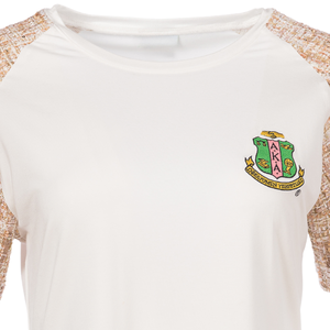 T-shirt à manches courtes en tweed et tissu à motif pour femme, rose et vert, col rond, décontracté, motif graphique, style inspiré des sororités, mode estivale - Product Image 3