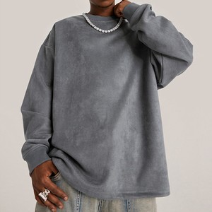 Camiseta de Manga Larga con Cuello Redondo, Oversize, de Algodón Jersey para Hombre, Color Sólido, con Logotipo Personalizado en la Parte Delantera, Estilo Urbano, Venta al Por Mayor OEM - Product Image 3