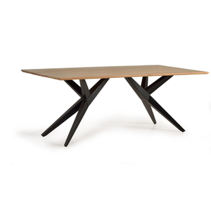 Modern Rectangular <b>Wood</b> <b>Top</b> Dining <b>Table</b> with Black Metal X-Legs Minimalist Design for Home Furniture - Product Image 4