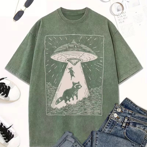 Camiseta de algodón informal de verano con estampado retro vintage lavado, estilo urbano, unisex, venta al por mayor OEM - Product Image 1