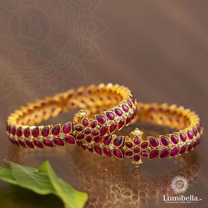 <b>Ruby</b> Kempu Matte Pearl Charm Bangles Gift <b>Bracelet</b> - Product Image 1