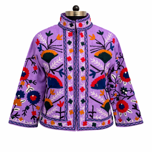 Chaqueta Bomber de Algodón con Bordado Kashmiri Hecho a Mano, Estilo Boho Floral con Cuello Alto para Mujer, Venta al Por Mayor - Product Image 1
