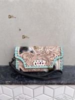 Portefeuille en cuir de vachette de créateur, gravé à la main, couleur turquoise vintage, pour cartes de crédit et espèces, idéal pour les cadeaux