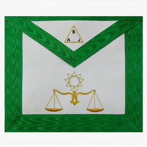 AASR 8th Degree Scottish Rite <b>apron</b> Hand embroidered <b>white</b> Leather green accents symbolic regalia Scottish Rite ceremonial - Product Image 3