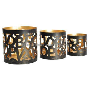 ชุดเชิงเทียนเหล็กทรงกลมสำหรับตกแต่งบ้าน3ชิ้นเคลือบด้วยผงสีดำด้านในและด้านนอกเคลือบสีดำ - Product Image 1