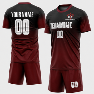 Maillot de football personnalisé WARPRO INDUSTRY pour homme, manches courtes, évacuation de l'humidité, uniforme d'équipe athlétique, dégradé rouge et noir - Product Image 3