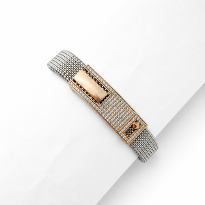 925 Sterling Silver Solid Gold Accent Cubic Zirconia Bracelet High Polish Luxury Mesh Link Geometric <b>Mens</b> Unisex for Wedding Par - Product Image 2