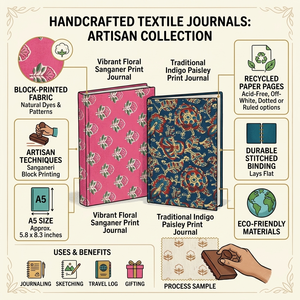 Carnet en tissu imprimé coton 6x8 pouces avec lien en cordon pour journalisation, cadeaux, papeterie, notes, voyages, 100 feuilles, couleur personnalisée - Product Image 6