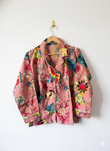 Conjunto de Pijama para Mujer con Estampado Floral y Rayas Verticales, Hecho a Mano, de Algodón, Ropa de Dormir Elegante, Camisa y Pantalones de Secado Rápido - Product Image 3