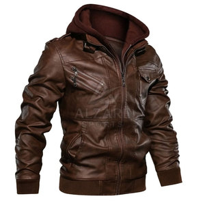 Veste d'hiver en cuir haut de gamme à capuche avec isolation épaisse et construction extérieure durable - Product Image 4