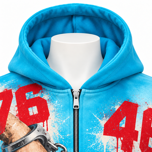 Sudadera con capucha y cremallera de felpa francesa con pedrería gótica para hombre, oversize, negra, con estampado brillante, de secado rápido, estilo urbano para otoño - Product Image 2